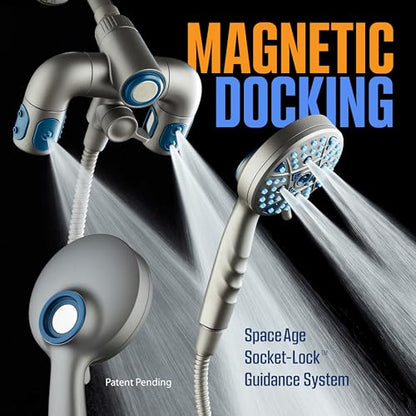 AquaCare Polaris 208-mode High Pressure Shower Head Combo with Hydro Arms | Luxury 3-way 14-zone System with 370 Stay-clean Power Jets, Handheld Magnetic Docking & 6 ft. Stainless Steel Hose / Graphite - color: Graphite