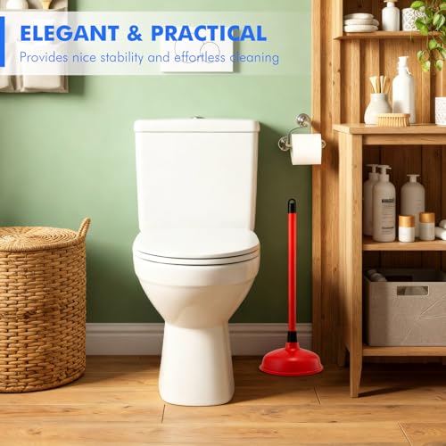 Reallnaive 24 Pack Toilet Plungers Bulk with 19.7 Inch Long Handle Force Suction Cup Rubber Plunger for Bathroom to Fix Clogged Toilets Drains (Red) - color: Red