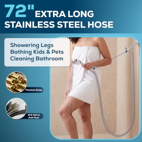 All Metal Handheld Shower Head with 72" Hose, High Pressure Shower Heads | 6 Spray,Stainless Steel Showerheads,Built-in Pause Mode,Hand HeId Showerhead,Non-Clogging Nozzles,Adjustable Brass Holder - color: Chrome Silver