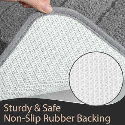 Luxury Long Bathroom Rugs Runner 24x48 Inch Bath Rug Non Slip, Grey | Thick Soft and Absorbent Microfiber Bath Mat, Rubber Backing Striped Rug Carpets, Machine Washable Plush Mats - color: Grey, size: 24" X 48"