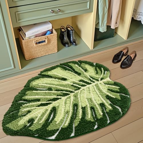 LUMI Cute Bathroom Rugs with Green Leaf Plant, Soft, Fluffy, Plush, Absorbent, Quick Dry, Non Slip, Machine Washable for Shower Floor, Bathroom, Bedroom,Kids Room, 23.5"x31.5", Monstera | Monstera Plant, Soft Plush Microfiber, Quick Dry, Washable for Show