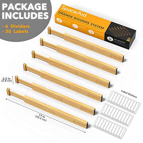 SpaceAid Bamboo Drawer Dividers (Need 2.35" Deep Drawer) Kitchen Adjustable Drawer Organizers, Expandable Organization for Home, Office, Dressers and Bathroom, 6 Dividers (13.25-17 in) - size: Short (13.25-17 in)