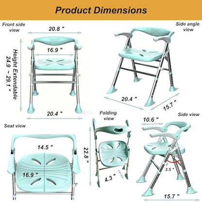 Shower Chair, Shower Chair for Elderly & Disabled, Heavy Duty Bath Stool with Arms and Back, Adjustable Height, Non-Slip Shower Bench Seat, Safe Foldable Bath Assist for Seniors Inside Bathtub Shower