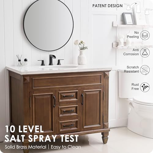 Matte Black Widespread Bathroom Sink Faucet 3 Hole, 8 Inch Waterfall Faucet for Bathroom Sink with Pop-Up Drain and cUPC Supply Lines, 2 Handles for Vanity Lavatory Restroom, Brass Material - color: Matte Black - Elegant
