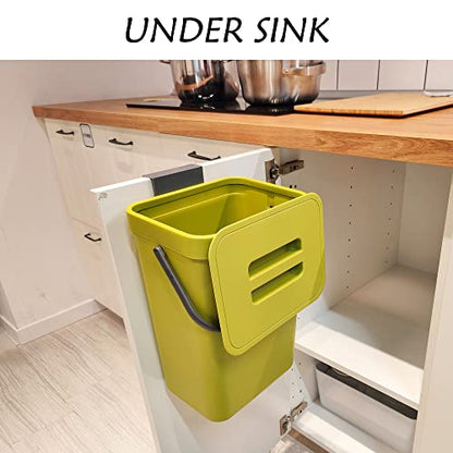 stonespace Small Trash Can with Lid,Under Sink Compost Bin,3.2 Gallon Green | Hanging Trash Can with Lid for Cupboard/Bathroom/Bedroom/Office/Camping, Mountable Trash Can,Kitchen Compost Bin - color: Green, size: 12L/3.2GAL