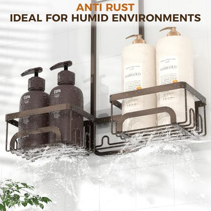 REINHARDT Split Shower Caddy Hanging for Handheld Showerheads, Bronze | Adjustable Shower Organizer, Rustproof, 16 Hooks, Soap Holder, 40lbs Capacity, Anti-Slip, Tool-Free, Bathroom Accessories - color: Bronze