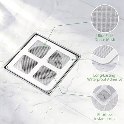100PCS Disposable Drain Hair Catcher Stickers, Self-Adhesive Shower Sink Drain Mesh Stickers for Bathroom Bathtub Kitchen Sink, Disposable Hair Trap Sticker Drain Protector