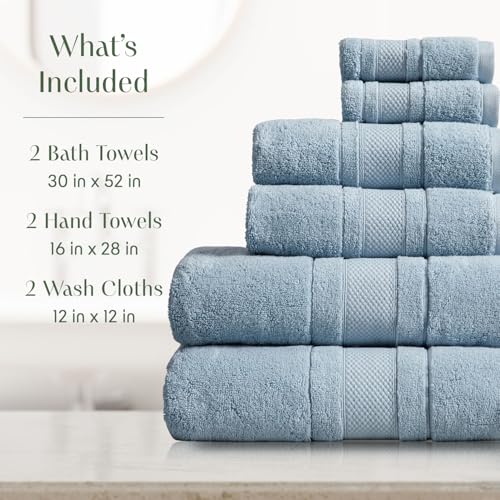 Luxury 100% Cotton Bath Towels Set | 6-Piece Set | Blue Fog | 700 GSM | Premium Bath Towels | Ultra Soft Thick Plush & Highly Absorbent | Luxury Hotel & Spa Bathroom Towels - color: Blue Fog, size: 6 Piece Set