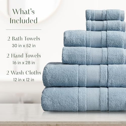 Luxury 100% Cotton Bath Towels Set | 6-Piece Set | Blue Fog | 700 GSM | Premium Bath Towels | Ultra Soft Thick Plush & Highly Absorbent | Luxury Hotel & Spa Bathroom Towels - color: Blue Fog, size: 6 Piece Set