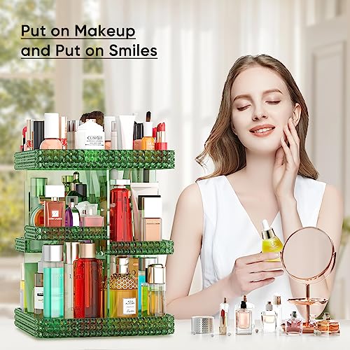 360 Rotating Makeup Organizer, Acrylic DIY Adjustable Bathroom Makeup Carousel Spinning Holder Rack, Large Capacity Cosmetics Storage Box Vanity Countertop, Skin-care Organizers (Green) - color: Green