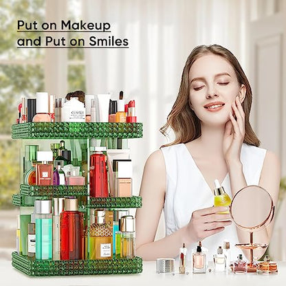 360 Rotating Makeup Organizer, Acrylic DIY Adjustable Bathroom Makeup Carousel Spinning Holder Rack, Large Capacity Cosmetics Storage Box Vanity Countertop, Skin-care Organizers (Green) - color: Green