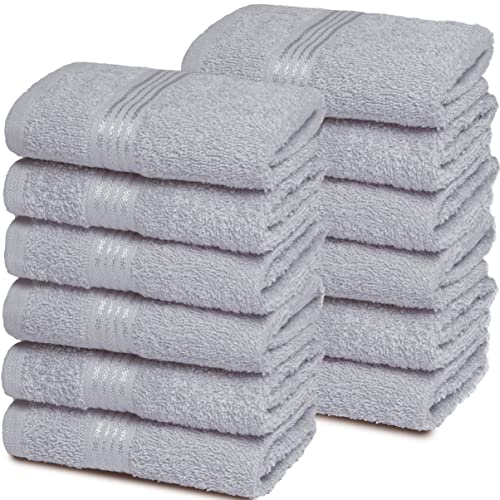 Ultra Soft Cotton Washcloths, Contains 12 Piece Face Cloths 12x12 inch, Ideal for Everyday use Face Towels, Compact & Lightweight Multi Purpose Washcloths - Light Grey - color: Light Grey, size: 12 Pack Washcloths