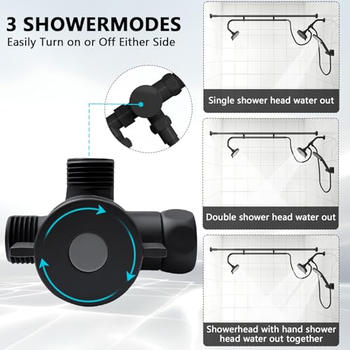 Tandem Shower Head, Dual Shower Heads for Two People & Handheld Head, Triple Shower Head High Pressure System,Adjustable Double Shower Heads - color: Black