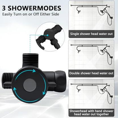 Tandem Shower Head, Dual Shower Heads for Two People & Handheld Head, Triple Shower Head High Pressure System,Adjustable Double Shower Heads - color: Black