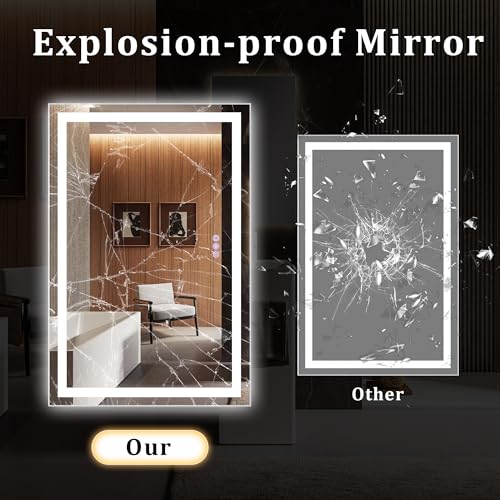 55"x 30" LED Bathroom Mirror Backlit & Front Lit Lighted Vanity Mirror with Lights for Wall, 3 Color Dimmable, Anti-Fog, Adjustable Brightness, Shatterproof Tempered Glass
