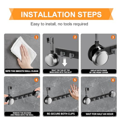 Shower Head Holder Suction Cup with 4 Hanger Hook Wall Mount - 2 in 1 Design - No-Drill Strong Adhesive Shower Wand Bracket - Adjustable Handheld Shower Head Mount - Gun Gray - color: Gun Gray