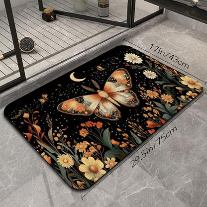 Moth Bath Mat, Water Absorbent Quick Dry Thin Bathroom Floor Mat, Rug for Bathroom Kitchen 17"x30" - color: Moth