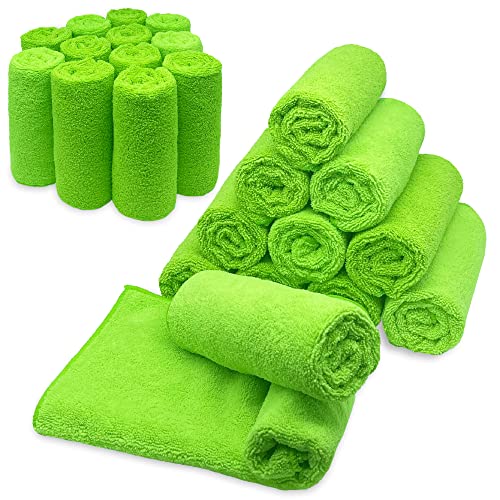 Blue Horizon Microfiber Cleaning Towels, Pack of 24, Ultra Soft Plush Washcloth, All Purpose Premium Microfiber Detailing Cleaning Cloths Reusable Shop Towels (16" x 16", Green) - color: Green