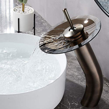 Waterfall Bathroom Faucet Glass Single Handle Solid Brass Basin Lavatory Vessel Sink Vanity Faucet, Tall, Oil Rubbed Bronze … - color: Oil Rubbed Bronze
