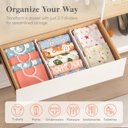 Lifewit 5" Tall Drawer Dividers, Adjustable Deep Drawer Organizer Clothes | 11.5"-18.5" Expandable Plastic Separators for Dresser, Kitchen, Cabinet, Nursery, Office, Socks & Underwear Storage, 4 Pack - size: 5"H, 11.5-18.5"L