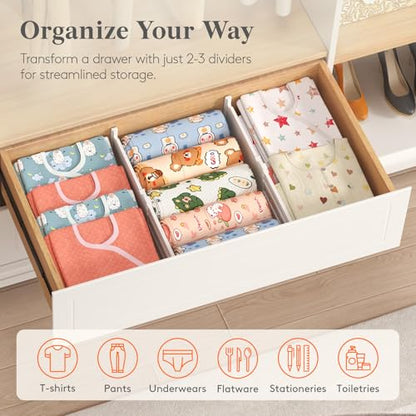Lifewit 5" Tall Drawer Dividers, Adjustable Deep Drawer Organizer Clothes | 11.5"-18.5" Expandable Plastic Separators for Dresser, Kitchen, Cabinet, Nursery, Office, Socks & Underwear Storage, 4 Pack - size: 5"H, 11.5-18.5"L