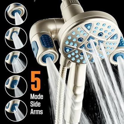 AquaCare Polaris 208-mode High Pressure Shower Head Combo with Hydro Arms | Luxury 3-way 14-zone System with 370 Stay-clean Power Jets, Handheld Magnetic Docking & 6 ft. Stainless Steel Hose / Nickel - color: Nickel