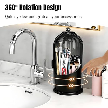JEESA Dustproof Toothbrush Holder with Cover, All Black | 360° Rotating, 180° Sliding Lid, 3 Slots, Toothbrush Organizer, for Bathroom Countertop - color: All Black
