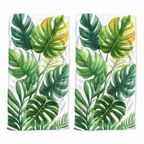 Leaf Bath Hand Towel Set of 2 Monstera Green Tropical Plant Nature Absorbent Hand Towels Decorative Kitchen Dish Towel Guest Bathroom Towels 14x28 inch - color: Leaf