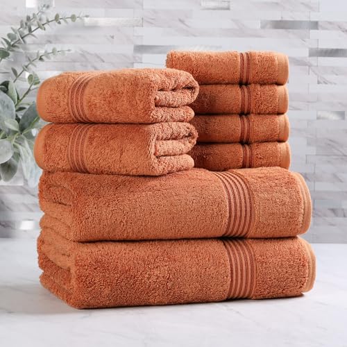 Superior Egyptian Cotton 8-Piece Towel Set, Assorted Towels for Home Bathroom, Master Bath, Decor Essentials, Includes 2 Bath, 2 Hand, 4 Face Towels/Washcloths, Quick Dry, Absorbent, Caramel Brown - color: Caramel Brown, size: 8 Piece Towel Set