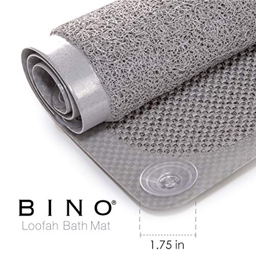 BINO | Loofah Non-Slip Bath Mat for Tub - Light Grey | Spa-Inspired Comfort, Quick-Drying, Secure Suction Cups | Exfoliating Shower Mat for a Luxurious and Safe Bathing Experience - color: Light Grey