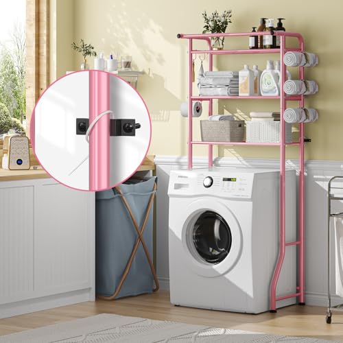 Simple Trending 3 Tier Over The Toilet Rack, Shelf Bathroom, Bathroom Stand Organizer Space Saver, Pink - color: Pink With Towel Rack