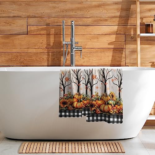 Giwawa Autumn Pumpkin Hand Towels Buffalo Check Bathroom Towel Set of 2 Kitchen Dish Towel Soft Small Bath Guest Towel for Hotel Spa Gym Sport - color: Autumn Pumpkin