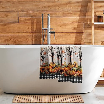 Giwawa Autumn Pumpkin Hand Towels Buffalo Check Bathroom Towel Set of 2 Kitchen Dish Towel Soft Small Bath Guest Towel for Hotel Spa Gym Sport - color: Autumn Pumpkin
