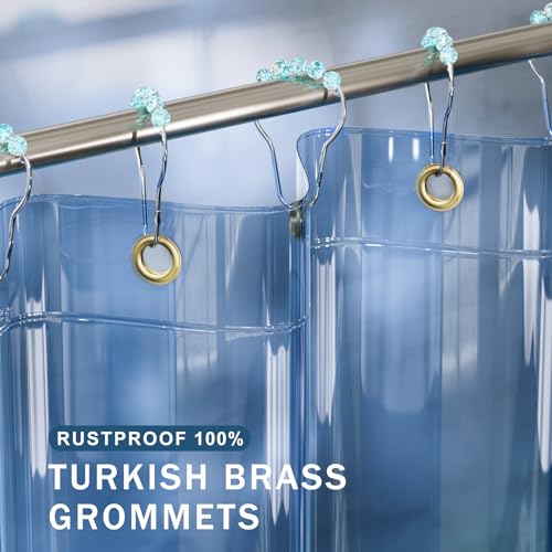 AmazerBath Shower Curtain Liner, 100% EVA Soft Clear Blue Heavy Duty Shower Curtain and Liner 2-in-1, 72x72 Luxury Plastic Weighted Bathroom Shower Liner, 12 Rustproof Grommets & 3 Heavyweight Stones - color: Rainbow Oceanic, size: 72"W x 72"L (Pack of 1)