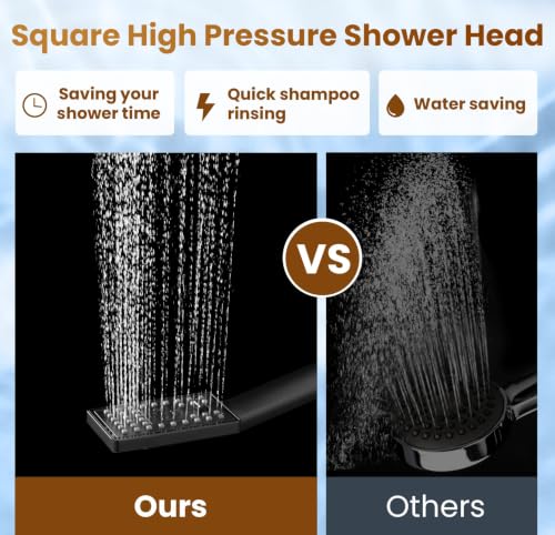 BRIGHT SHOWERS Rain Shower Head with Handheld Spray, High Pressure Square Showerhead Combo with Rainfall & Handheld, Detachable Dual Shower with Anti-Clog Nozzles, 60" Hose, Matte Black - color: Matte Black, style: Dual Shower Head
