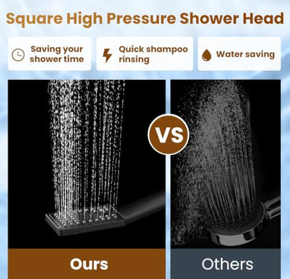 BRIGHT SHOWERS Rain Shower Head with Handheld Spray, High Pressure Square Showerhead Combo with Rainfall & Handheld, Detachable Dual Shower with Anti-Clog Nozzles, 60" Hose, Matte Black - color: Matte Black, style: Dual Shower Head