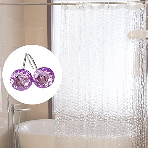 12 Pcs Bling Rhinestones Shower Curtain Hooks Bathroom Rolling Hooks - color: Purple