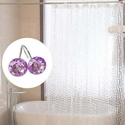 12 Pcs Bling Rhinestones Shower Curtain Hooks Bathroom Rolling Hooks - color: Purple