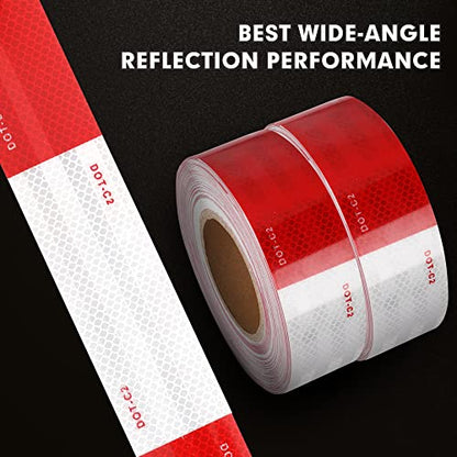 WAENLIR 2 inch x 200 Feet Dot Reflective Tape Outdoor Waterproof High Visibility Safety Tape, Red and White Adhesive Conspicuity Tape for Trailer, Cars, Trucks, Cinta reflectiva para camiones