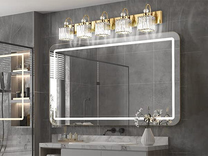 Ralbay Gold Crystal 5-Light Bathroom Vanity Lights Over Mirror Modern Crystal Gold Bathroom Vanity Lighting - color: Square-Gold, size: 5-light