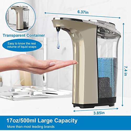 Automatic Soap Dispenser, 17oz Touchless Liquid Dish Soap Dispenser Kitchen | 17OZ Large Capacity, Infrared Sensor, 5 Adjustable Soap Levels, Hand Dispenser for Bathroom Kitchen Sink, Battery Operated - color: Champagne Gold