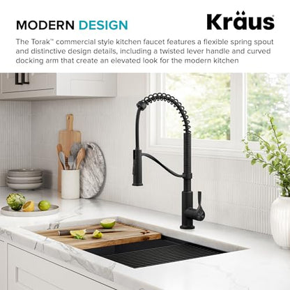 KRAUS Torak Pull Down Kitchen Faucet in Matte Black with Commercial Style Spring Spout, 2 Function Sprayer, Pre-Attached Water Lines, and Mounting Hardware, KPF-2635MB - color: Matte Black, style: Commercial Faucet