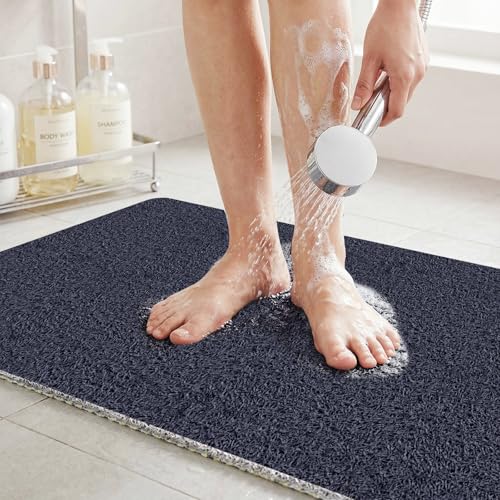 Non Slip Shower Mat 24"x16" - PVC Loofah Bath Mat with Drain, Loofah Bath Mats for Home, Poolside Entryway, Soft Comfort Shower Slip Mat for Adults, Washable & Resistant, Blue - color: Blue, size: 16" x 24" (Rectangular)