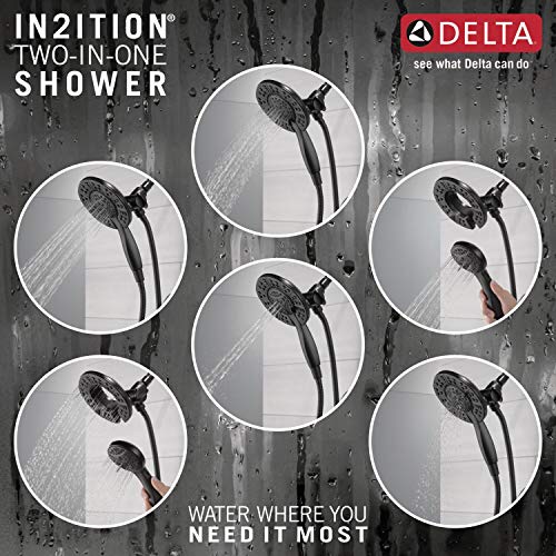 Delta Arvo 14 Series Matte Black Bathtub Shower Faucet Set with In2ition 2-in-1 Dual Shower Head with Handheld Spray Combo, Valve Trim Kit, Matte Black 144840-BL-I (Valve Included) - color: Matte Black