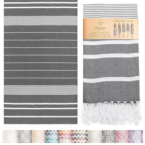 Premium Turkish Beach Towel – 100% Cotton, Quick Dry, Sand Free, Oversized Quick Dry Towel 35”x 67” – Ideal for Travel, Pool, and Beach Blanket – Black Color - color: Black