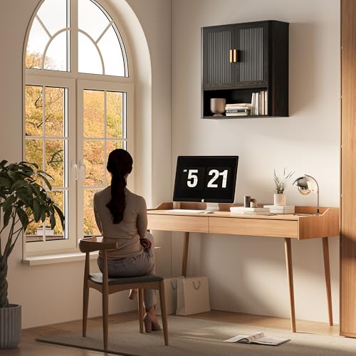 Bathroom Wall Cabinet, Wall-Mounted Medicine Cabinet with Adjustable Wood Shelf & Doors, Floating Bathroom Cabinet Over Toilet for Laundry Room & Kitchen & Living Room (Black) - color: Black