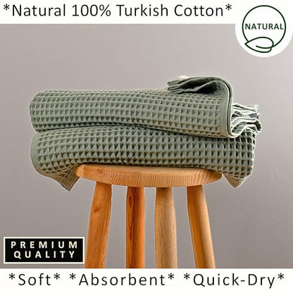 PÜSKÜL Natural 100% Turkish Cotton Waffle Bath Towels Set of 2, Extra-Large | Sage Green, Oversize 32x63" Bath sheet towel for bathroom & beach. Honeycomb-Waffle weave, Premium oeko-tex made in Turkey. - color: Sage Green, size: Bath Towels - Pack of 2