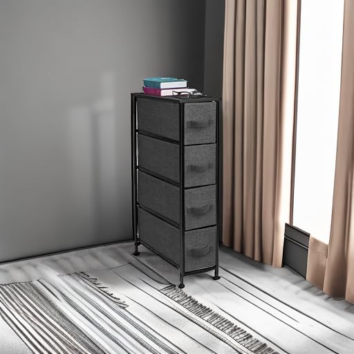 Sorbus Narrow Dresser with 4 Drawers - Vertical Slim Storage Chest of Drawers with Steel Frame, Wood Top & Easy Pull Fabric Bins for Small Spaces, Closets, Bedroom, Bathroom & Laundry (Black/Charcoal) - color: Black/Charcoal, style: 4 Drawer