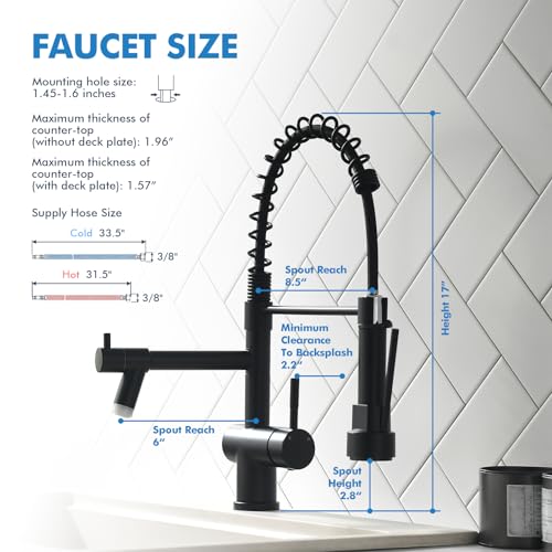 VFAUOSIT Kitchen Faucet with Pull Down Sprayer, Matte Black LED Light | Dual Outlets, Hands-Free Spray Lock, 360° Swivel, 10-Minute Tool-Free Setup, Fingerprint-Resistant Finish, Ceramic Valve - color: Matte Black-04