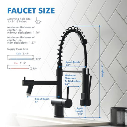 VFAUOSIT Kitchen Faucet with Pull Down Sprayer, Matte Black LED Light | Dual Outlets, Hands-Free Spray Lock, 360° Swivel, 10-Minute Tool-Free Setup, Fingerprint-Resistant Finish, Ceramic Valve - color: Matte Black-04